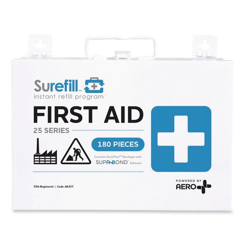 25 Series All Purpose First Aid Kit, 180 Pieces, Metal Case, 4/Carton