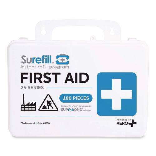 25 Series All Purpose First Aid Kit, 180 Pieces, Plastic Case, 4/Carton