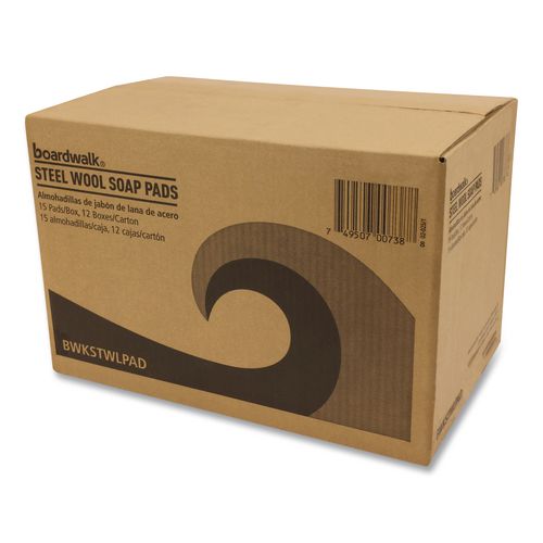 Steel Wool Soap Pads, 3" x 2.5", Blue, 15 Pads/Box, 12 Boxes/Carton
