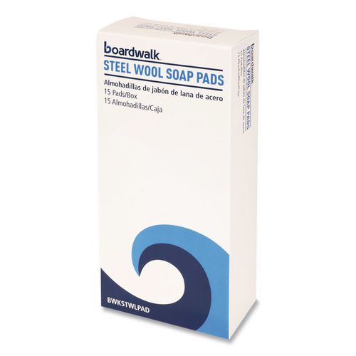 Steel Wool Soap Pads, 3" x 2.5", Blue, 15 Pads/Box, 12 Boxes/Carton