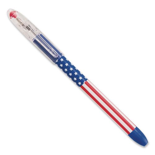 R.S.V.P. Stars and Stripes Ballpoint Pen, Stick, Fine 0.7 mm, Black Ink, Red/White/Blue Barrel, Dozen