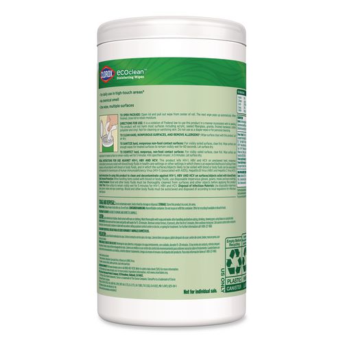 CloroxPro EcoClean Disinfecting Wipes, 1-Ply, 7 x 8, Unscented, White, 3/Carton
