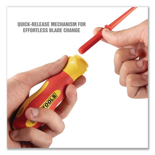 Insulated 10-Piece Interchangeable Bit Screwdriver Set, Metric Phillips and Slotted Blade Bits, Orange/Yellow Handle