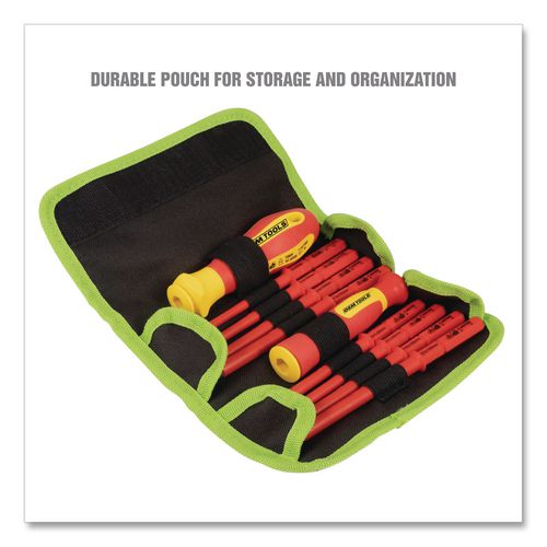 Insulated 10-Piece Interchangeable Bit Screwdriver Set, Metric Phillips and Slotted Blade Bits, Orange/Yellow Handle