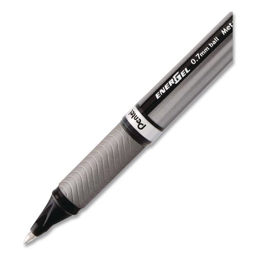 EnerGel NV Gel Pen, Stick, Medium 0.7 mm, Black Ink, Gray/Black Barrel, Dozen