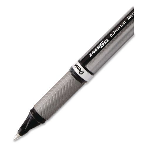 EnerGel NV Gel Pen, Stick, Medium 0.7 mm, Black Ink, Gray/Black Barrel