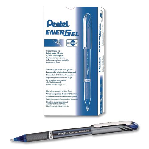 EnerGel NV Gel Pen, Stick, Bold 1 mm, Blue Ink, Gray/Blue Barrel, Dozen