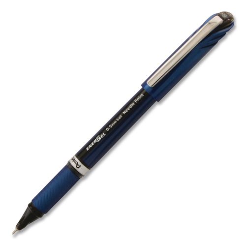 EnerGel NV Gel Pen, Stick, Fine 0.5 mm, Black Ink, Blue/Black Barrel, Dozen