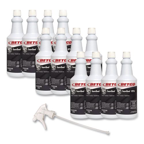 Symplicity Sanibet Multi-Range Sanitizer Disinfectant Deodorizer, 32 oz Bottle, 12 Bottles and One Trigger Sprayer/Carton