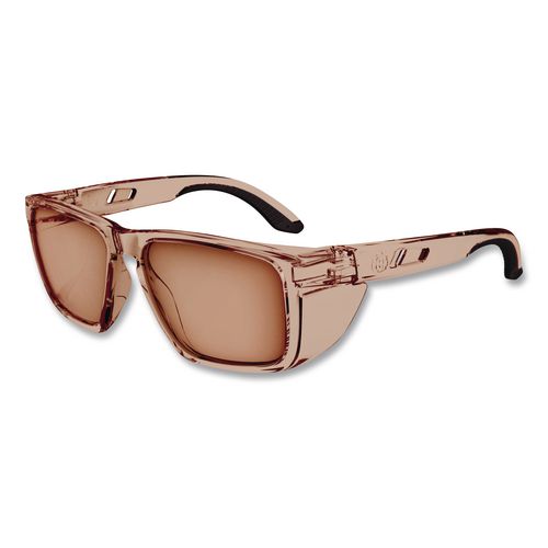 Skullerz SIXTEN Anti-Scratch Anti-Fog Safety Glasses with Side Shields, Tan Full Frame, Polarized Mirrored Bronze Dual Lens