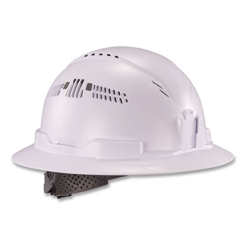 Skullerz 8964 Full Brim Class C Safety Helmet, Vented, 6-Point Standard Ratchet Suspension, One Size Fits Most, White
