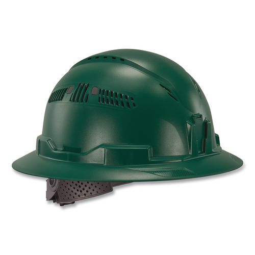 Skullerz 8964 Full Brim Class C Safety Helmet, Vented, 6-Point Standard Ratchet Suspension, One Size Fits Most, Green