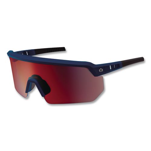 Skullerz AEGIR Color Enhancing Safety Glasses, Matte Blue Half Frame, Mirrored High Contrast Red Single Lens