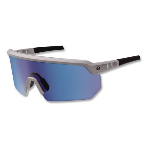 Skullerz AEGIR Color Enhancing Safety Glasses, Matte Gray Half Frame, Mirrored High Contrast Ice Blue Single Lens