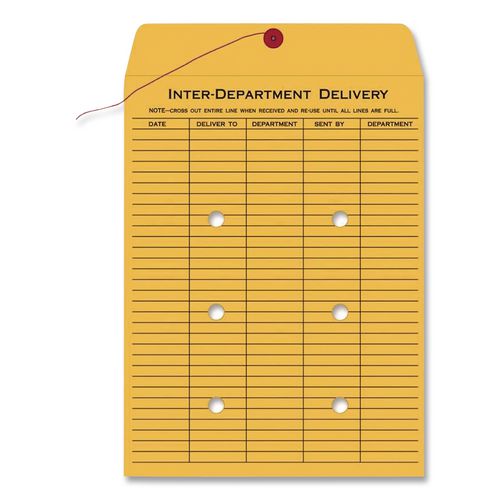 Brown Kraft String/Button Interoffice Envelope, #90, One-Sided Five-Column Format, 31-Entries, 9 x 12, Brown Kraft, 100/CT