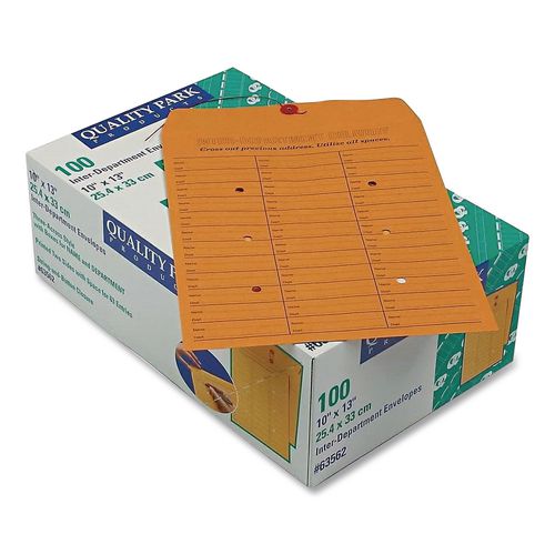 Brown Kraft String/Button Box-Style Interoffice Envelope, #97, Two-Sided Three-Column Format, 10 x 13, Brown Kraft, 100/Box