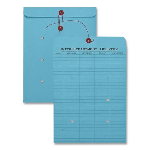 Colored Paper String and Button Interoffice Envelope, #97, One-Sided Five-Column Format, 10 x 13, Blue, 100/Box