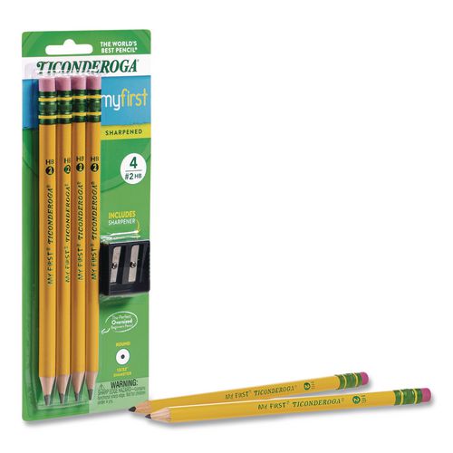 Ticonderoga My First Wooden Pencil, HB (#2), Black Lead, Yellow Barrel, 4/Pack