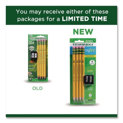 Ticonderoga My First Wooden Pencil, HB (#2), Black Lead, Yellow Barrel, 4/Pack