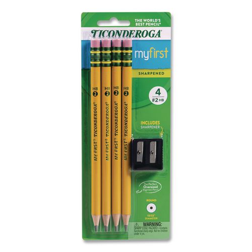 Ticonderoga My First Wooden Pencil, HB (#2), Black Lead, Yellow Barrel, 4/Pack