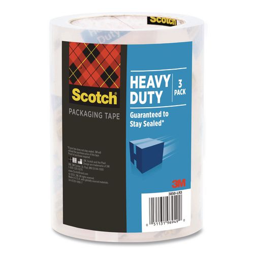 3850 Heavy-Duty Packaging Tape, 3" Core, 1.88" x 38.2 yds, Clear, 3 Rolls/Pack