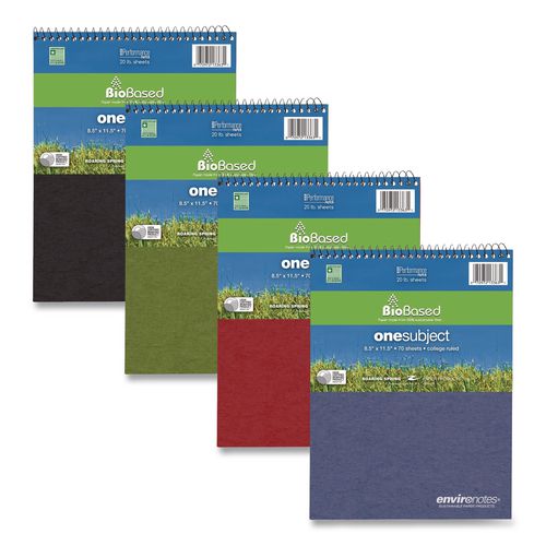 Environotes BioBased Notepad, Randomly Assorted Color Cover, College Ruled, (70) 8.5 x 11.5 Sheets