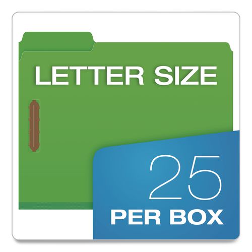 Top Tab Fastener Folder, 2" Expansion, 2 Fasteners, Letter Size, Dark Green Exterior, 25/Box