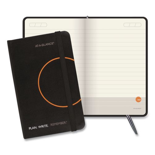 Plan. Write. Remember. Planning Notebook with Reference Calendar, 5.63 x 3.56, Black/Gold-Circle Cover, Undated