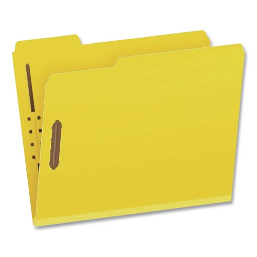 Top Tab Fastener Folder, 1/3-Cut Tabs: Assorted, 2" Expansion, 2 Fasteners, Letter Size, Yellow Exterior, 25/Box