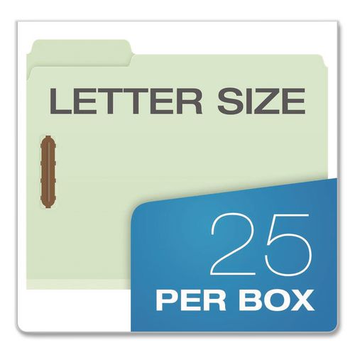 Top Tab Fastener Folder, 1/3-Cut Tabs: Assorted, 2" Expansion, 2 Fasteners, Letter Size, Light Green Exterior, 25/Box