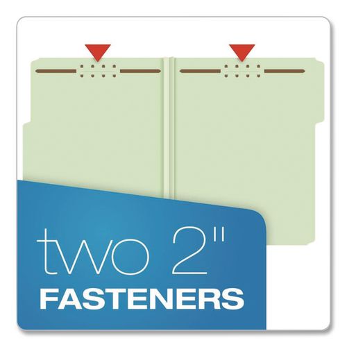 Top Tab Fastener Folder, 1/3-Cut Tabs: Assorted, 2" Expansion, 2 Fasteners, Letter Size, Light Green Exterior, 25/Box