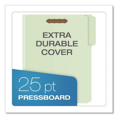 Top Tab Fastener Folder, 1/3-Cut Tabs: Assorted, 2" Expansion, 2 Fasteners, Letter Size, Light Green Exterior, 25/Box