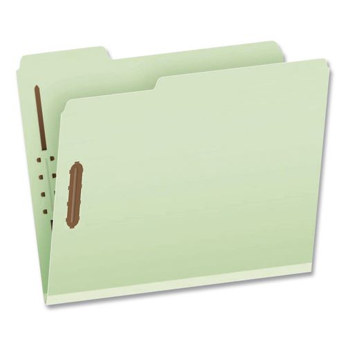 Top Tab Fastener Folder, 1/3-Cut Tabs: Assorted, 2" Expansion, 2 Fasteners, Letter Size, Light Green Exterior, 25/Box