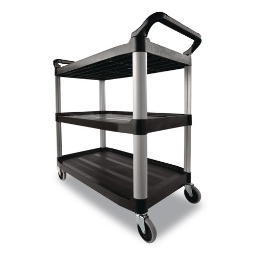 Xtra Utility Cart with Open Sides, Plastic, 3 Shelves, 300 lb Capacity, 40.63" x 20" x 37.81", Black