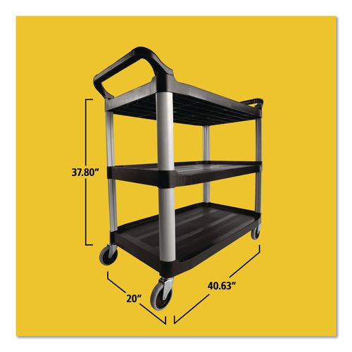 Xtra Utility Cart with Open Sides, Plastic, 3 Shelves, 300 lb Capacity, 40.63" x 20" x 37.81", Black