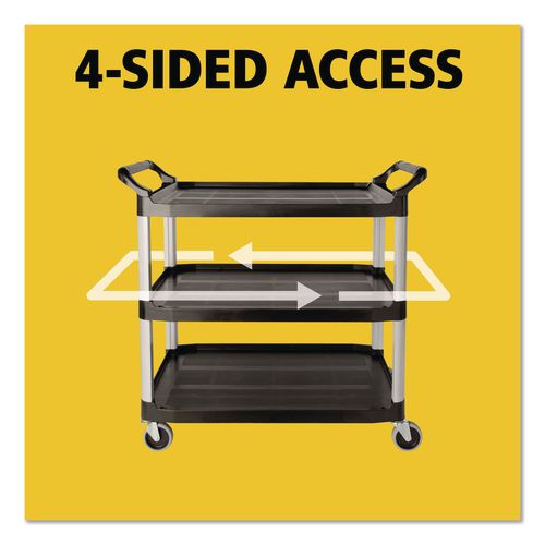 Xtra Utility Cart with Open Sides, Plastic, 3 Shelves, 300 lb Capacity, 40.63" x 20" x 37.81", Black