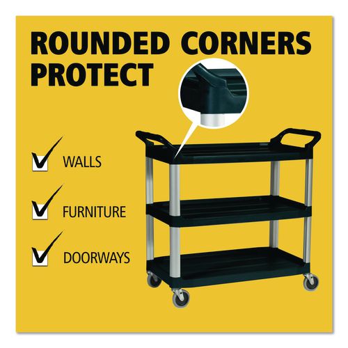 Xtra Utility Cart with Open Sides, Plastic, 3 Shelves, 300 lb Capacity, 40.63" x 20" x 37.81", Black
