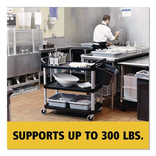 Xtra Utility Cart with Open Sides, Plastic, 3 Shelves, 300 lb Capacity, 40.63" x 20" x 37.81", Black