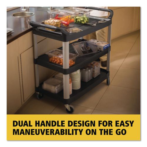 Xtra Utility Cart with Open Sides, Plastic, 3 Shelves, 300 lb Capacity, 40.63" x 20" x 37.81", Black