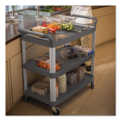 Xtra Utility Cart with Open Sides, Plastic, 3 Shelves, 300 lb Capacity, 40.63" x 20" x 37.81", Black