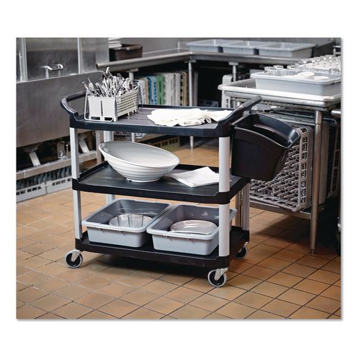 Xtra Utility Cart with Open Sides, Plastic, 3 Shelves, 300 lb Capacity, 40.63" x 20" x 37.81", Black