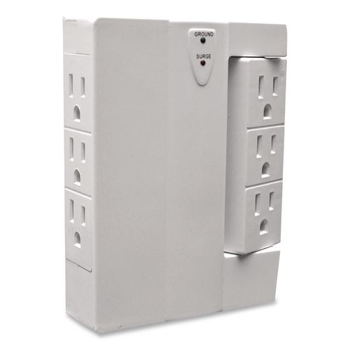 6 Outlet Swivel Wall Tap with Surge Protection, 1,000 J, White