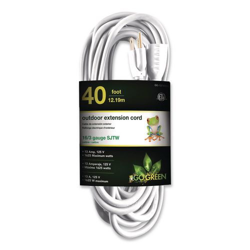 16 AWG Outdoor Extension Cord, 40 ft, 13 A, White