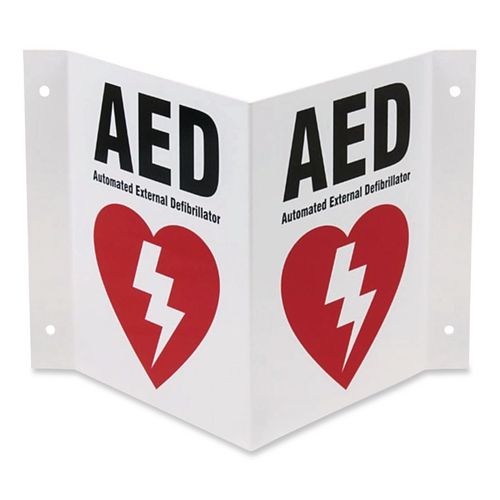 AED Three-View Wall Sign, 10" x 5.25" x 9"