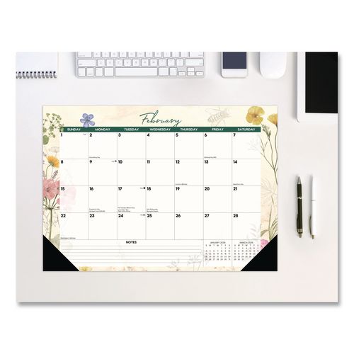 Botanical Garden Monthly Desk Pad Calendar, 17 x 12, Cream/Multicolor Sheets, Black Headband/Corners, 12-Month (Jan-Dec) 2026