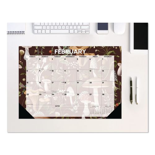 Woodland Mushroom Small Monthly Desk Pad Calendar, 17 x 12, White Sheets, Black Headband/Corners, 12-Month (Jan to Dec): 2026