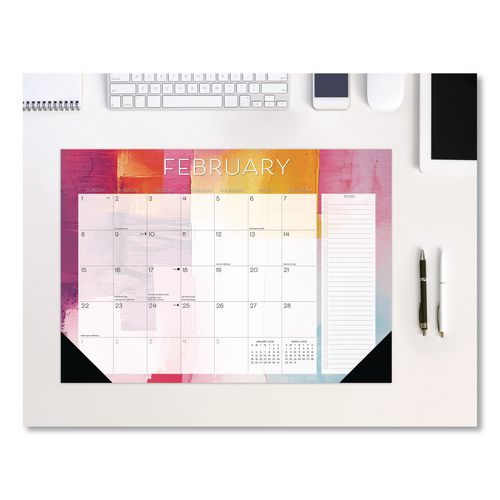 Abstract Art Small Monthly Desk Pad Calendar, 17x12, White/Multicolor Sheets, Black Headband/Corners, 12-Month (Jan-Dec) 2026