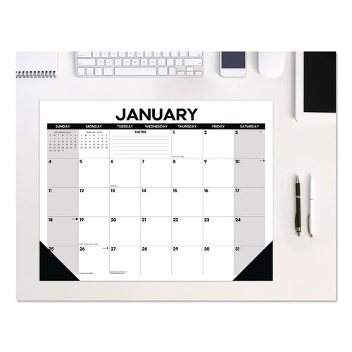 Basic Large Monthly Desk Pad Calendar, 22 x 17, White/Gray/Black Sheets, Black Headband/Corners, 12-Month (Jan to Dec) 2026
