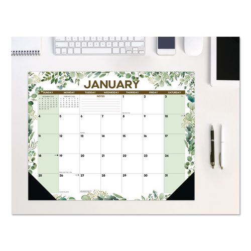 Eucalyptus Large Monthly Desk Pad Calendar, 22 x 17, White/Green Sheets, Black Headband/Corners, 12-Month (Jan to Dec) 2026