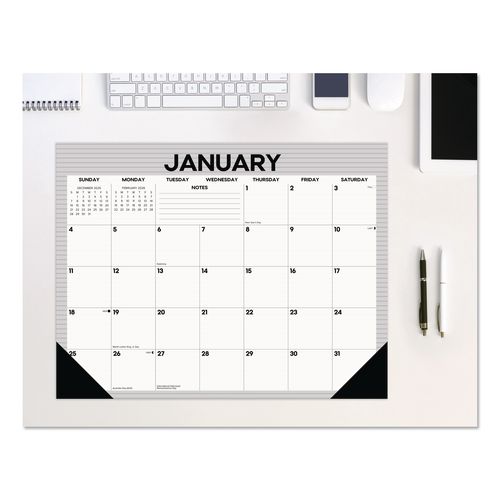 Perfect Pinstripe Large Monthly Desk Pad Calendar, 22x17, White/Gray Sheets, Black Headband/Corners, 12-Month (Jan-Dec) 2026